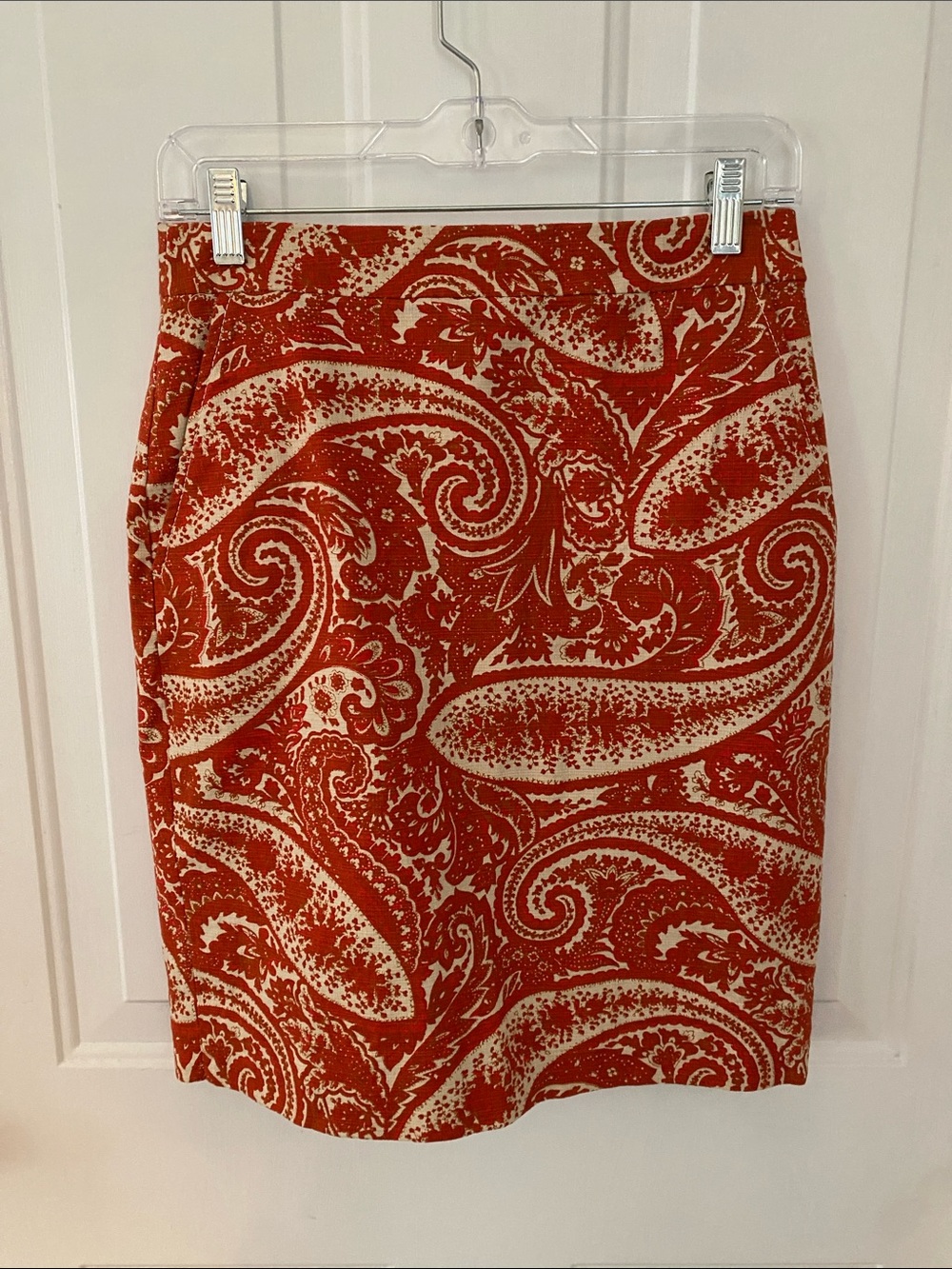 J. Crew Orange and Cream Paisley Pencil Skirt